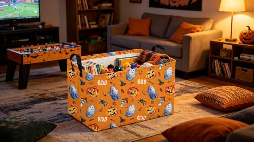 Image of Sanjiaofeng Rectangular Halloween Horror Ghost Storage Basket,Terrifying and Thrilling Party Basket,Halloween Candy Storage Baskets with Handles(Scary Pumpkin)