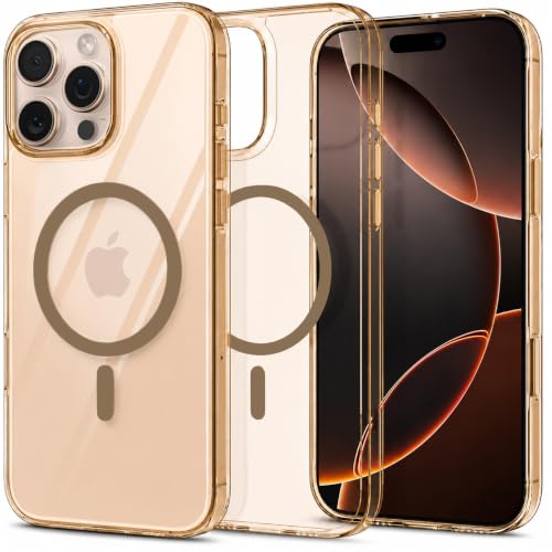 Image of Elzzi Anti Scratch Semi Translucent Cover for iPhone 16 Pro Case, Premium PC + TPU Magnetic Phone Cases, Compatible with Magsafe Slim Never Yellowing Shockproof - Desert Titanium
