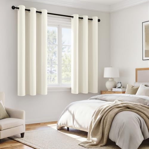 Image of MIULEE Beige White 100% Blackout Curtains for Bedroom 40x63 Inch Long | 2 Thick Layers Thermal Insulated Window Curtains with Black Liner, Noise Reducing Grommet, Drapes for Living Room, 2 Panels