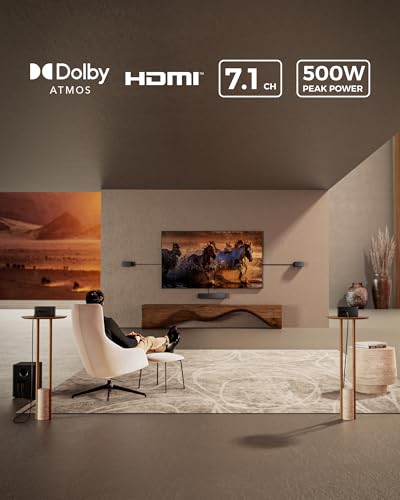 Image of ULTIMEA 7.1 Sound Bar with Dolby Atmos, 500W Home Theater Surround System, 4 Wired Surround Speakers, Surround Sound System for TV with Wireless Subwoofer, Poseidon D80 Boom