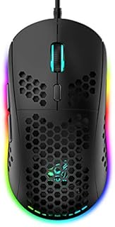 RGB Honeycomb Lightweight Gaming Mouse, 6 Programmable Buttons, 6 RGB Backlight Modes & 6400 DPI Adjustable, USB Wired, Plug & Play, Compatible with Windows, Mac, Laptop, PS4, XBox - Black