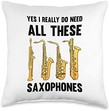 Jazz Musician Tenor Saxophone Gift Idea Jazz Music I Really Do Need Alll These Saxophones Jazz Music Gift Throw Pillow, 16x16, Multicolor