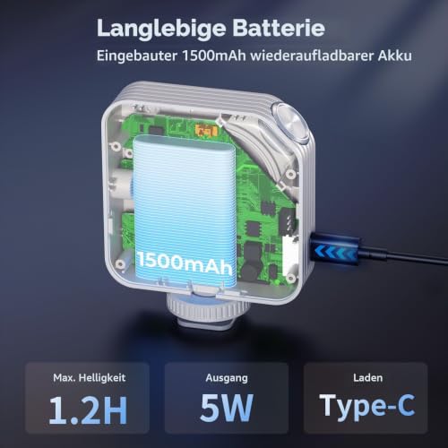 SMALLRIG P96 Neo Mini LED Video Light, Tragbares Kamera-Licht, Morandi Grau – Ansicht 6