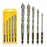 WOYUOSN 5-PCS High-Strength Eccentric Twist Drill Bit, Masonry Drill Bits for Concrete Set for Concrete/Glass/Brick/Cement/Tile/Wood/Etc, Industrial Strength Carbide Drill Bits Tip Size 5/32-1/2
