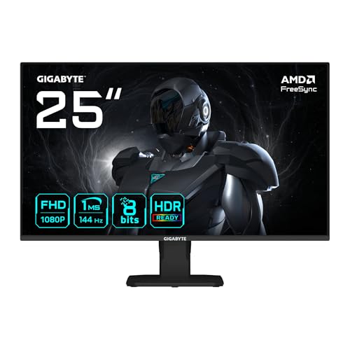 Gigabyte GS25F14 Monitor Gaming FHD da 25” - 1920 x 1080, 144Hz, 1ms, 300 cd/m², Display HDR 10, HDMI 2.0, DisplayPort 1.2