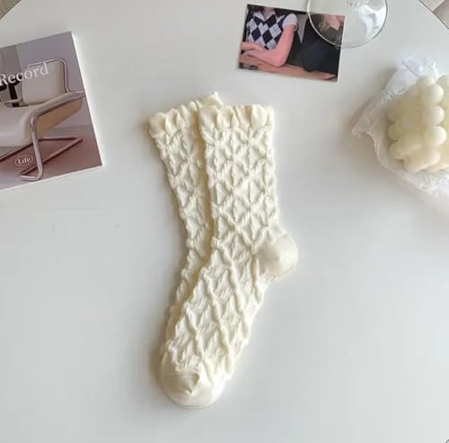 Opa! 4 Pairs Ivory White Cute Socks, Women's Lace Ruffles Ankle Casual Sock, Cottagecore Breathable Mid Tube Socks, Floral Crew Socks4