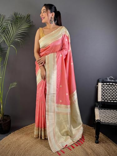 Image of SGF11 Women's Kanjivaram Pure Soft Silk Saree With Unstitched Blouse Piece