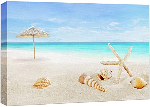 Scenery of Tropical/Summer Resort. White Beach with Starfish and Seashells Gallery Wrapped Canvas & Ready to Hang - 12" x 18"