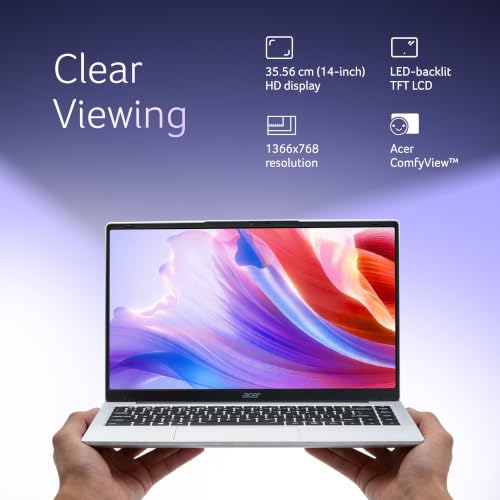 Image of Acer Aspire One, Intel Core Celeron N4500, 8GB LPDDR4 RAM / 256GB SSD, 14.0 inch /35.56cm WXGA Display, Intel UHD Graphics, Win 11 Home, Pure Silver, 1.3 Kg, A114-45, Thin and Light Laptop
