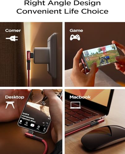 Image of AINOPE 240W Long USB C Cable 10 ft USB C Cable Fast Charging Type C Charger Right Angle Fit iPhone 16 15 Pro MacBook Max iPad Samsung 25 10FT Red