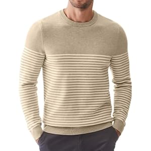 Mens Sweater Casual Slim Fit Crew Neck Striped Knitted Pollover Long Sleeve Sweaters Tops