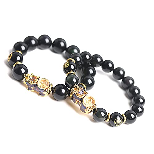 Obsidien noir bracelet Piyao 10mm moulin à vent changeant pour homme et femme