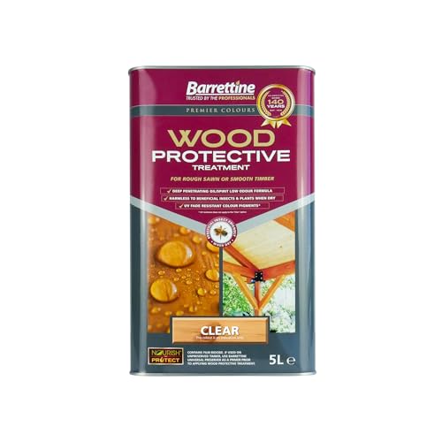 Barrettine Wood Protective Treatment (Clear, 5L) - Ideal Treatment for Outdoor Treated Timber Structures. Wood Protector Oil with Water Repellent Qualities. UV & Fade Resistant.