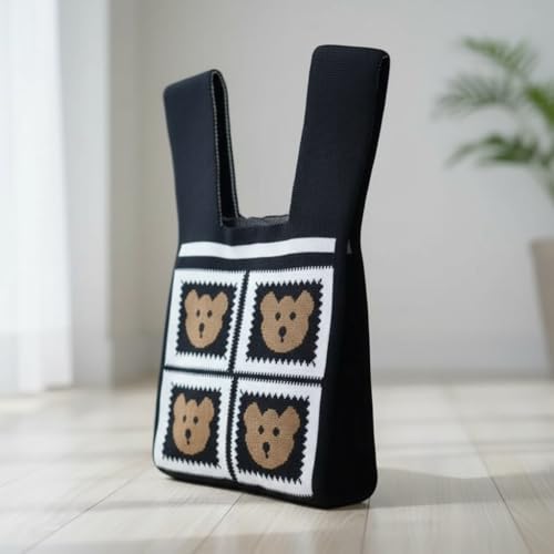 Image of Street27 Japanese Style Wrist Handbag for Women Knitted Handbag With Bow Decor Aesthetic Crochet Knit Tote Bag suitable for daily use, Shopping, Travel, Gift