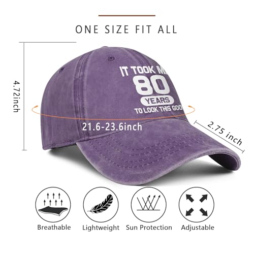 Image of 80th Birthday Gifts 80 Year Old Gifts Ideas for Men Women It Took Me 80 Years to Look This Good Hat Washed Cotton Hat