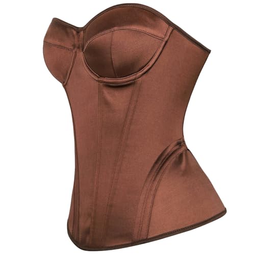 Image of Satin Corset Tops for Women Strapless Bustier Sweetheart Neckline Boned Bodice Bridal Lingerie Party Clubwear