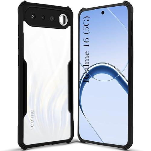 Image of Jkobi Hybrid Back Cover Case for Realme 16 (Shockproof with Polycarbonate Clear Panel | Professional Black)