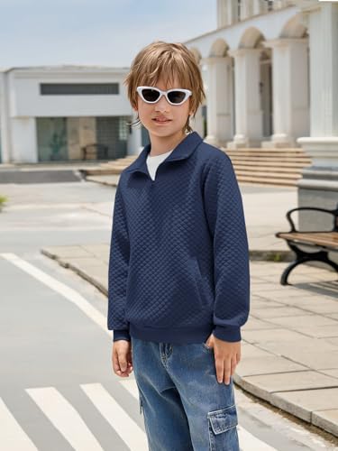 Haloumoning Boys Quarter Zip Quilted Sweatshirts Kids Fashion Long Sleeve Pullover Clothes 5-14 Years4