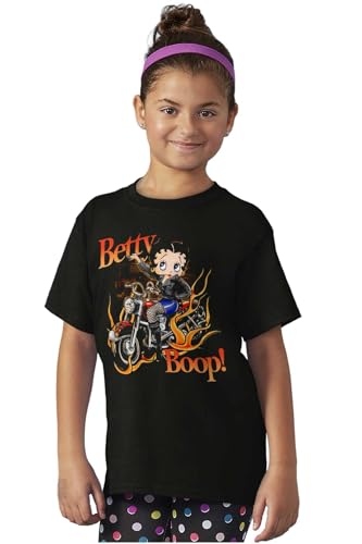 Biker Betty Boop Flaming Motorcycle Girls Kids T Shirt Tees3