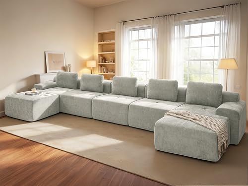 Image of 196 inch U Shaped Oversized Boneless Couch, Comfort Cloud Sectional Couches for Living Room, Modular Sofa High Back & Extra Deep Seat, No Assembly, Soft Chenille(Light Grey, 196 inch-U shaped（5+2）)