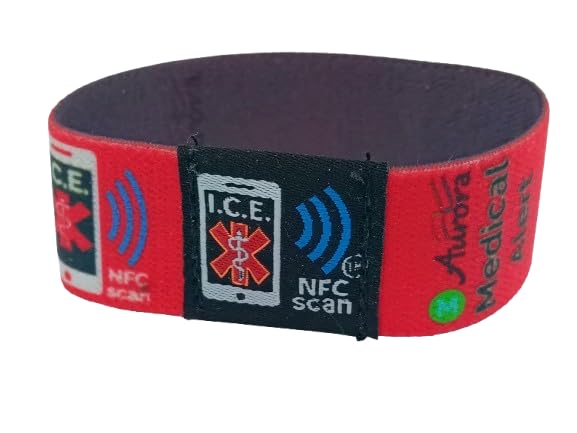 Aurora Smart Alert ICE Medical ID Bracelet NFC Emergency Medical Wristband for Instant Access Vital Information Waterproof Reversible No Hidden Costs 10 Year Guarantee (L (185mm))