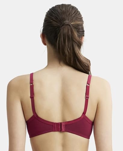 Image of Jockey 1723 Women Wirefree Padded Super Combed Cotton Elastane Stretch Medium Coverage T-Shirt Bra with Lace Styling