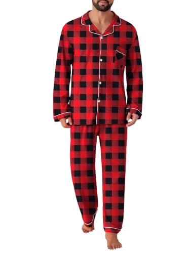 Image of QZH.DUAO Mens Pajama Set 100% Cotton Long Sleeve Button Down PJs