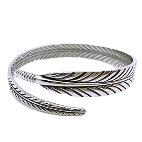 Bracelet manchette plumes argent sterling 925 vintage bijou ethnique sculpté main pour femme