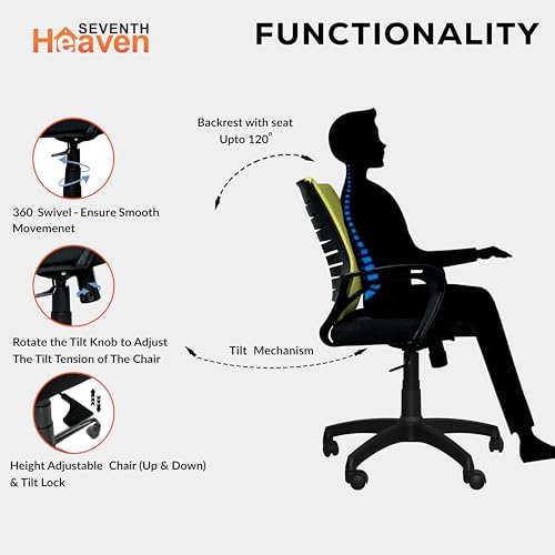 Image of Seventh Heaven Bolt Mid Back Revolving Office Chair for Work from Home, Study, and Computer Use | Heavy Duty Base | Ergonomic Mesh Design | Durable & Comfortable Seating (Greenish Mesh)