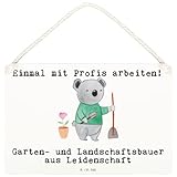 Mr. & Mrs. Panda Schild Garten- und Landschaftsbauer Leidenschaft DIN A6 - Geschenk, Türschild, Gartenbau, Gärtnerei, Wandbild Holz, Witzig, Deko, kleine aufmerksamkeit, Spruch, holzbild, Lustig