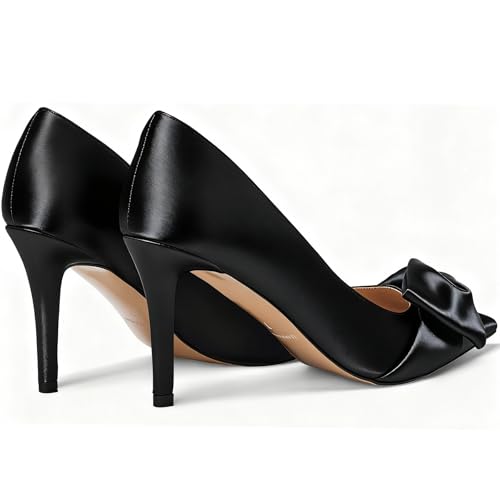 Image of Women's Slingback Heels with Bow Pointed Toe Pumps with Elasticated Strap 3.3 inch High Heels for Evening Dress Shoes