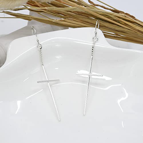 AeraVida Minimalist Christian Cross Drop Sterling Silver Dangle Earrings2