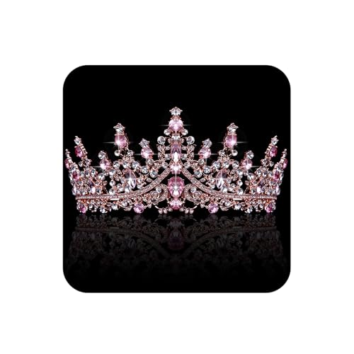 COCIDE Pink Crowns for Women Pink Tiaras for Women Princess Tiaras for Girls Costume Halloween Hair Accessories Royal Crystal Headbands Cosplay Birthday Pageant Bride Headpieces