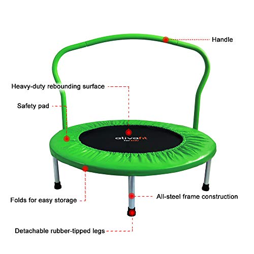 ATIVAFIT 36-Inch Folding Trampoline Mini Rebounder ,Suitable for Indoor and Outdoor use, for Two Kids with safty Padded Cover Green
