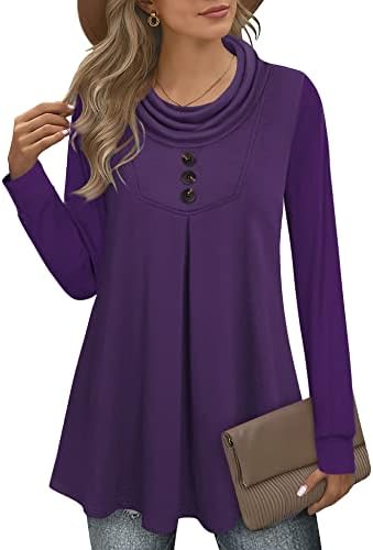 Timeson Tunic Tops to Wear with Leggings,Cowl Neck Tunics Sweaters for Women Winter Fall Cotton Maternity Tops Ugly Christmas Sweatshirts Ladies Warm Dressy Long Shirts Empire Waist Fitted Office Work