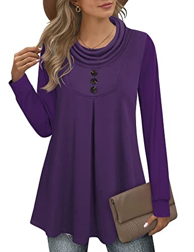 Timeson Tunic Tops To Wear With Leggings,Cowl Neck Tunics Sweaters For Women Winter Fall Cotton Maternity Tops Ugly Christmas Sweatshirts Ladies Warm Dressy Long Shirts Empire Waist Fitted Office Work #TOP10