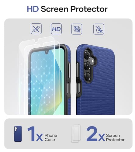 Image of Vihibii for Samsung Galaxy A16 Case, [Double Layer Drop Protection] with 2X Screen Protector, Shockproof Soft Silicone Inner Case & Rugged Hard Outer Cover Phone Case for Samsung A16 5G 2024, Blue
