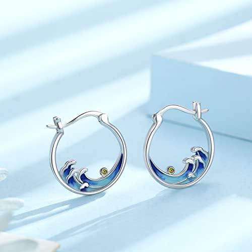 Ocean Wave Huggie Hoop Earrings S925 Sterling Silver Sea Small Cartilage Hoop Earrings Hypoallergenic Beach Opal Jewelry Birthday Gifts for Women2