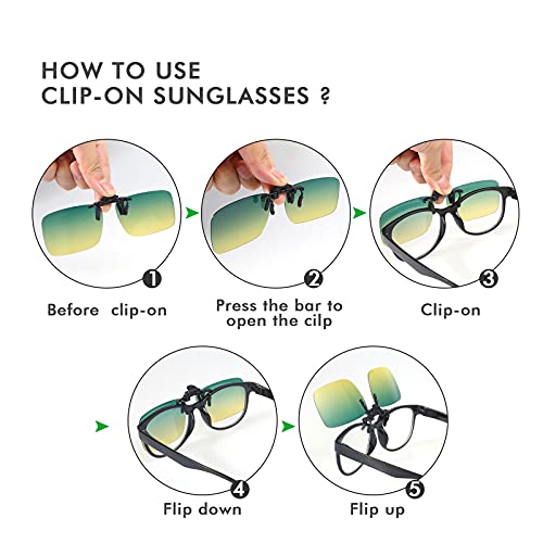 Image of Hifot Clip on Sunglasses 4 Pack,Polarized Lens Fit Over Prescription Glasses,Flip up Rimless Sunglasses