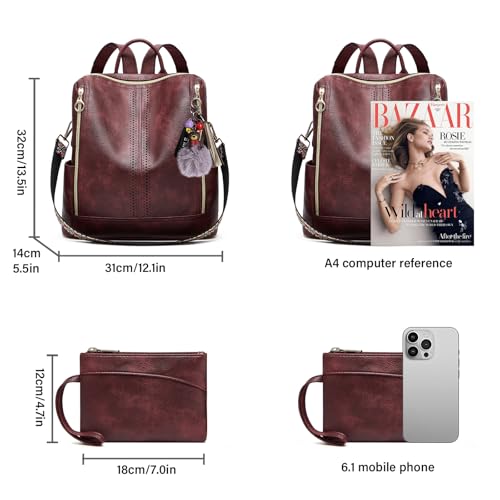 Image of Backpacks for Women Fashion PU Leather Bag Multipurpose Design Convertible Satchel Bag Travel Backpack Handbag and Purse 2Pcs