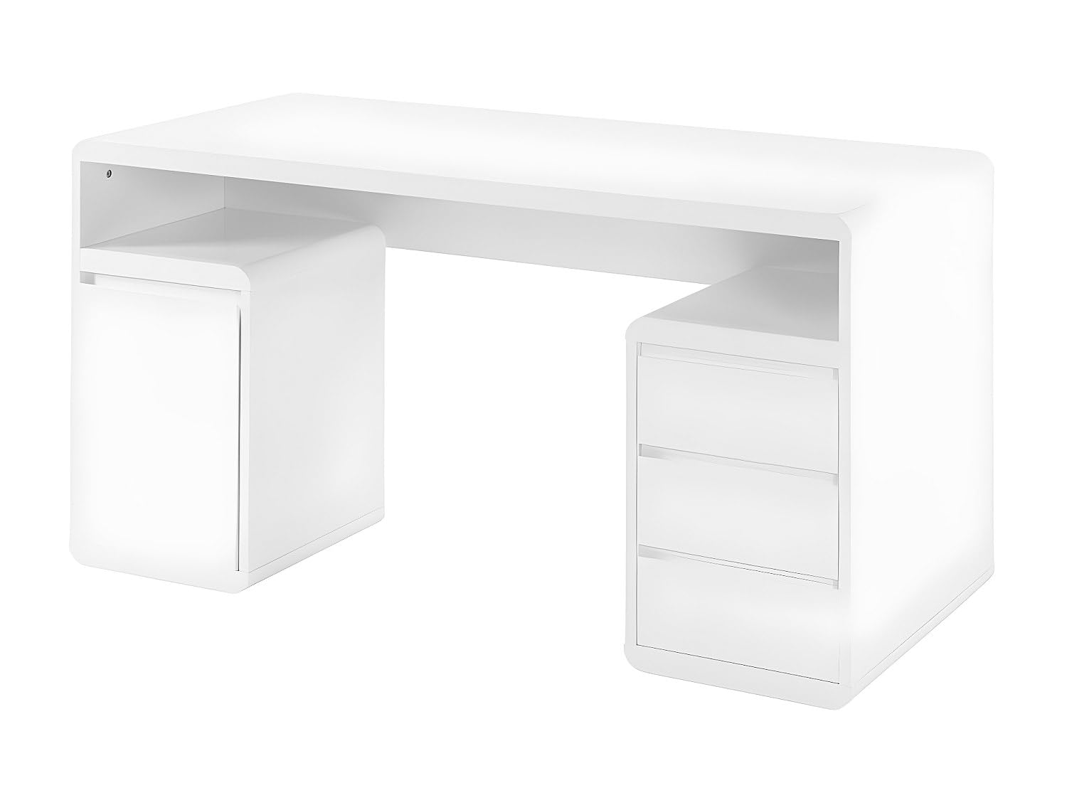 Vente-​unique - Bureau SERGUEI avec rangements intégrés – MDF laqué Blanc Haute Brillance, Design Moderne et Fonctionnel, idéal pour Bureau à Domicile, Chambre ou Espace de Travail organisé