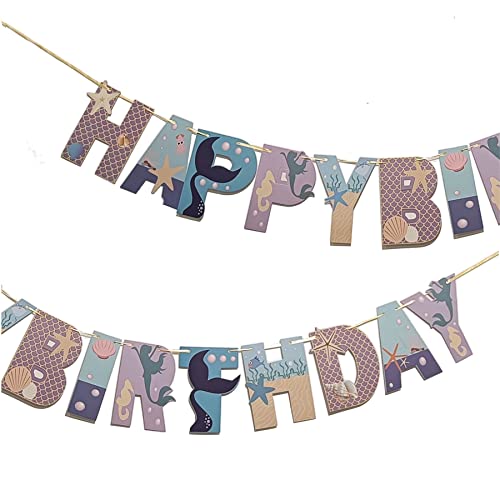 Image of Wanna Party Mermaid Birthday Banner,Mermaid Party Supplies, Mermaid Happy Birthday Banner Favor Mermaid Theme Party Decoration Supplies for Girls Boys Kids