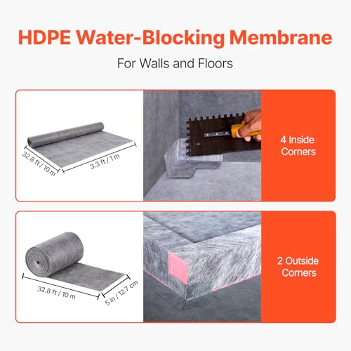Image of VEVOR Shower Curb Kit, 48 x 48 in Watertight Shower Curb Overlay with 4 in PVC Center Bonding Flange, 4 in Stainless Steel Grate, 2 Cuttable Shower Curbs Trowel and Shower Pan Slope Stick for Bathroom
