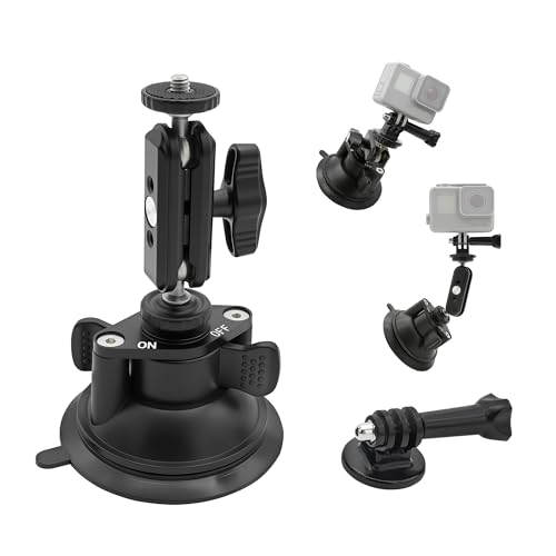 Double Layer Suction Cup Mount with Double Ball Head Magic Arm, 1/4