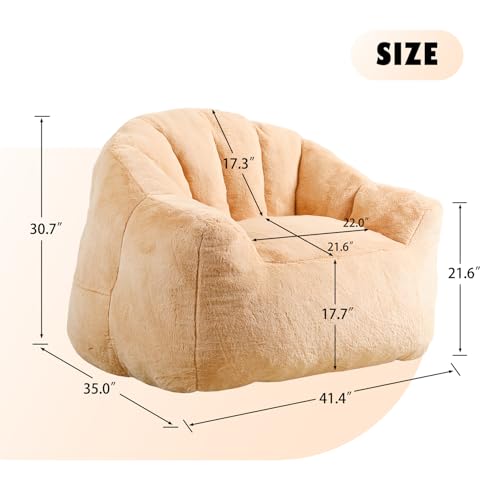 Image of Bean Bag Chair with Arms for Adults - Furry Lazy Sofa, Armrests Stuffed High-Density Foam Filler Chair, Small Cozy Reading in Bedroom Living Room and Dorms (Brown)