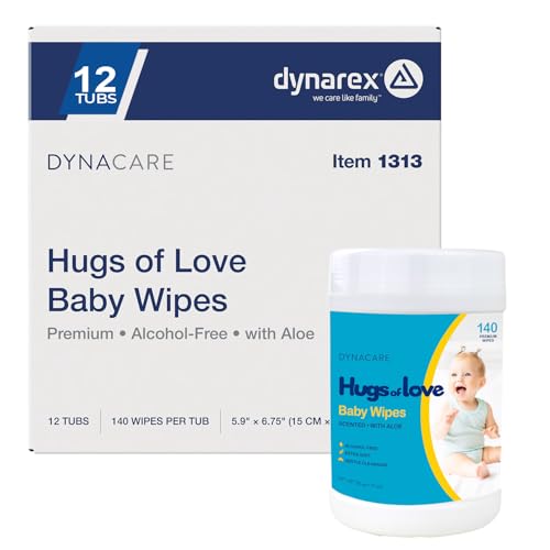 Dynarex Nice'n Fresh Baby Wipes - Premium Non-Alcohol Wipes for Babies with Lanolin & Aloe to Moisturize Skin - Scented - 6x6.75", 140 Wet Wipes per Canister, 12 per Case