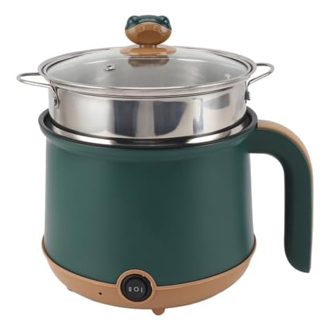 SIXRUN Green 1.8L 600W Cooking Pot with Steam Efficiency Anti Stick Multifunctional Cooker for Soup Noodle Camping Picnicking (EU Plug 220V) Cover