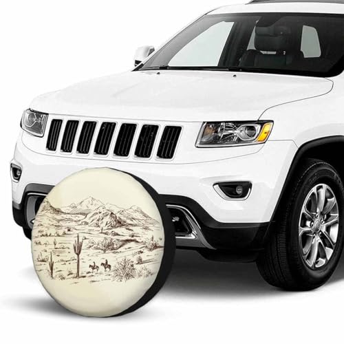 Image of Cowboys Spare Tire Cover Wild West Desert Horse Riding Animal Cactus Lanscape Prairie Hill Wheel Covers for RV Tires Camper Tire Case Protectors for Trailer Rv SUV Truck Travel Trailer 15 in