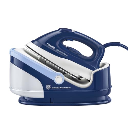 H.Koenig V5i Centrale vapeur verticale Haute Pression 6 bars puissante et continue 100g/min, Autonomie illimitée, Semelle Céramique, Rapide, Compact,...