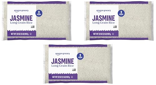 Amazon Fresh Jasmine Rice, 2 Lb | Long Grain | Pack of 3 | Packaging May Vary